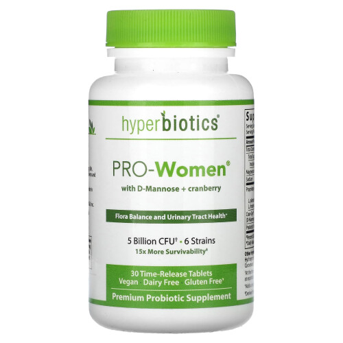 Hyperbiotics, PRO-Naiset with D-Mannose + Cranberry, Unflavored, 5 Billion CFU, 30 Time-Release Tablets