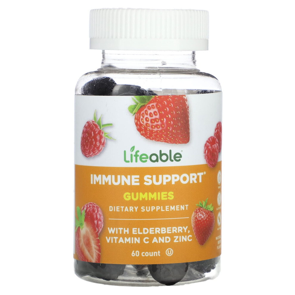Lifeable , Immune Support Gummies With Elderberry, Vitamin C And Zinc, Natural Berry, 60 Gummies
