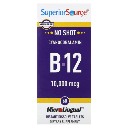 Superior Source, Cyanocobalamine B-12, 10 000 mcg, 60 Comprimés MicroLinguaux à Dissolution Instantanée