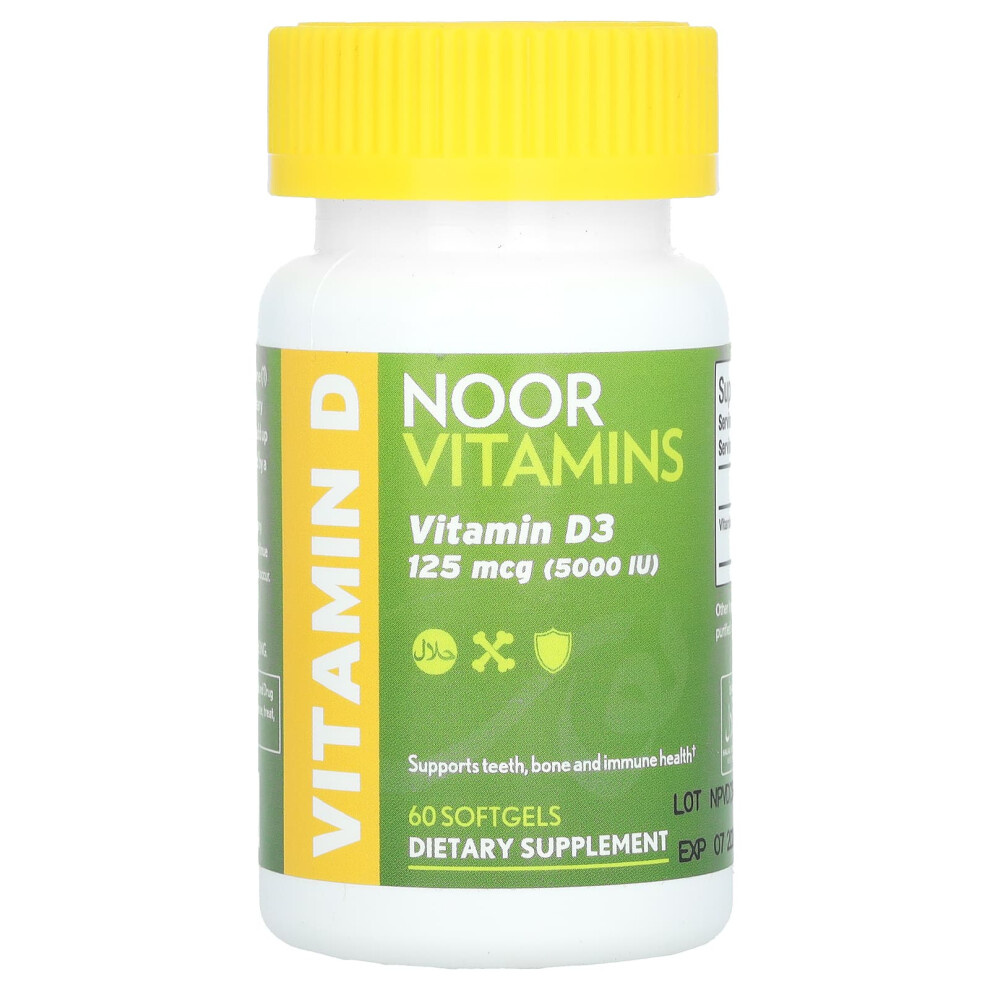 Noor Vitamins , Vitamin D3, 125 Mcg (5,000 Iu), 60 Softgels