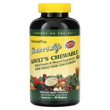 NaturesPlus, Source of Life, Erwachsenen-Kautabletten Multi-Vitamin- & Mineralstoffergänzung, Köstlich Apfel-Zimt, 90 Waffeln