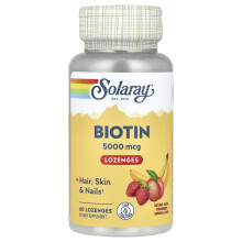 Solaray, Biotin, Natürlich Pfirsich, Erdbeere, Banane, 5.000 mcg, 60 Lutschtabletten