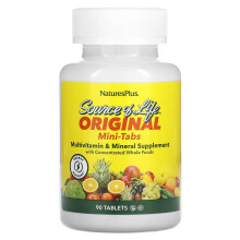 NaturesPlus, Source of Life, Original Mini-Tabletten, Multi-Vitamin & Mineralstoff Ergänzung mit Konzentrierten Vollwertnahrungsmitteln, 90 Tabletten