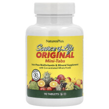 NaturesPlus, Source of Life, Original Mini-Tabs, Multivitamin- & Mineralstoffergänzung, Eisenfrei, 90 Tabletten