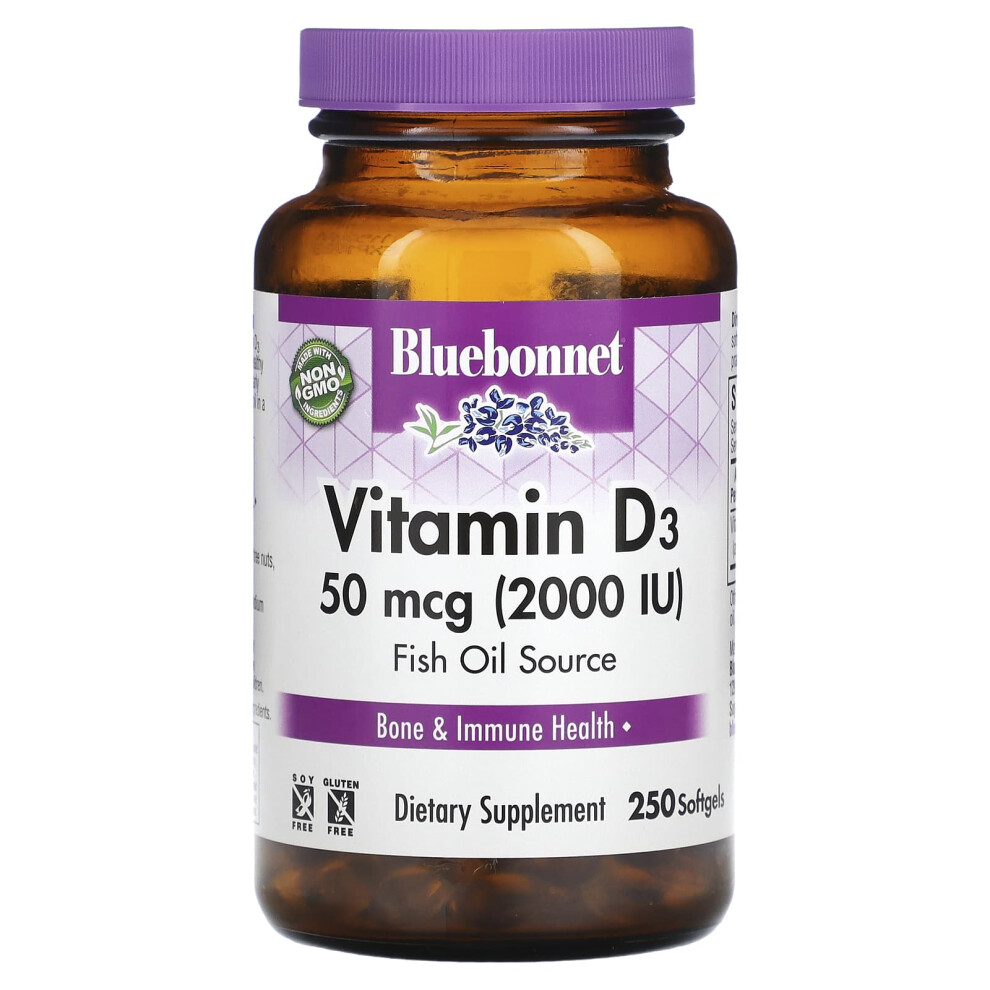 Bluebonnet Nutrition , Vitamin D3, 50 Mcg, (2,000 Iu), 250 Softgels