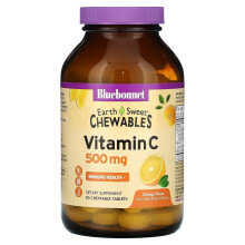 Bluebonnet Nutrition, EarthSweet Chewables, Vitamine C, Orange, 500 mg, 90 Comprimés à Croquer