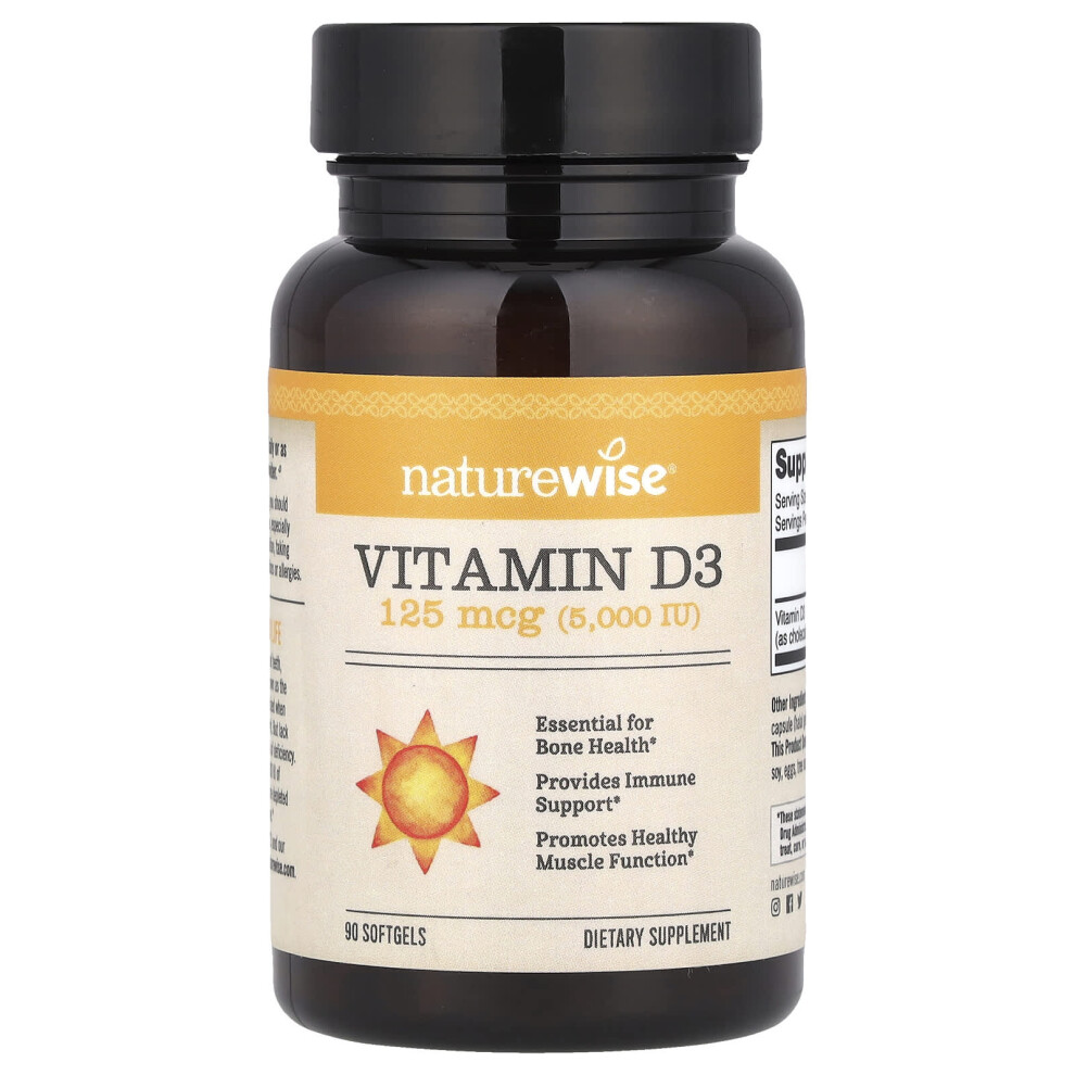 Naturewise , Vitamin D3, 125 Mcg (5,000 Iu), 90 Softgels