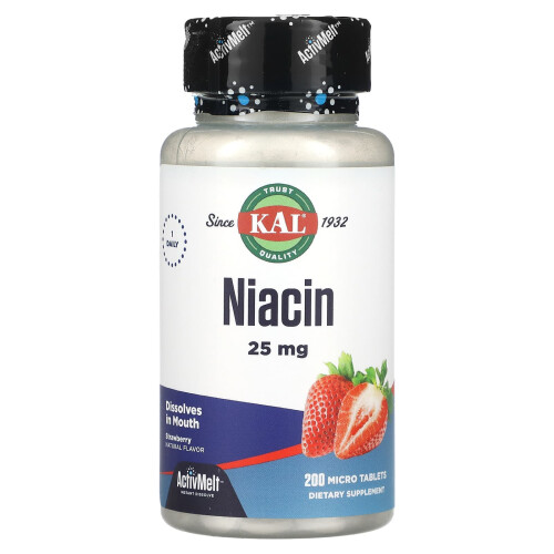 KAL, Niacin, Erdbeere, 25 mg, 200 Mikrotabletten