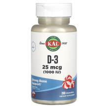 KAL, D-3, Pfefferminze, 25 mcg (1.000 IE), 200 Kautabletten