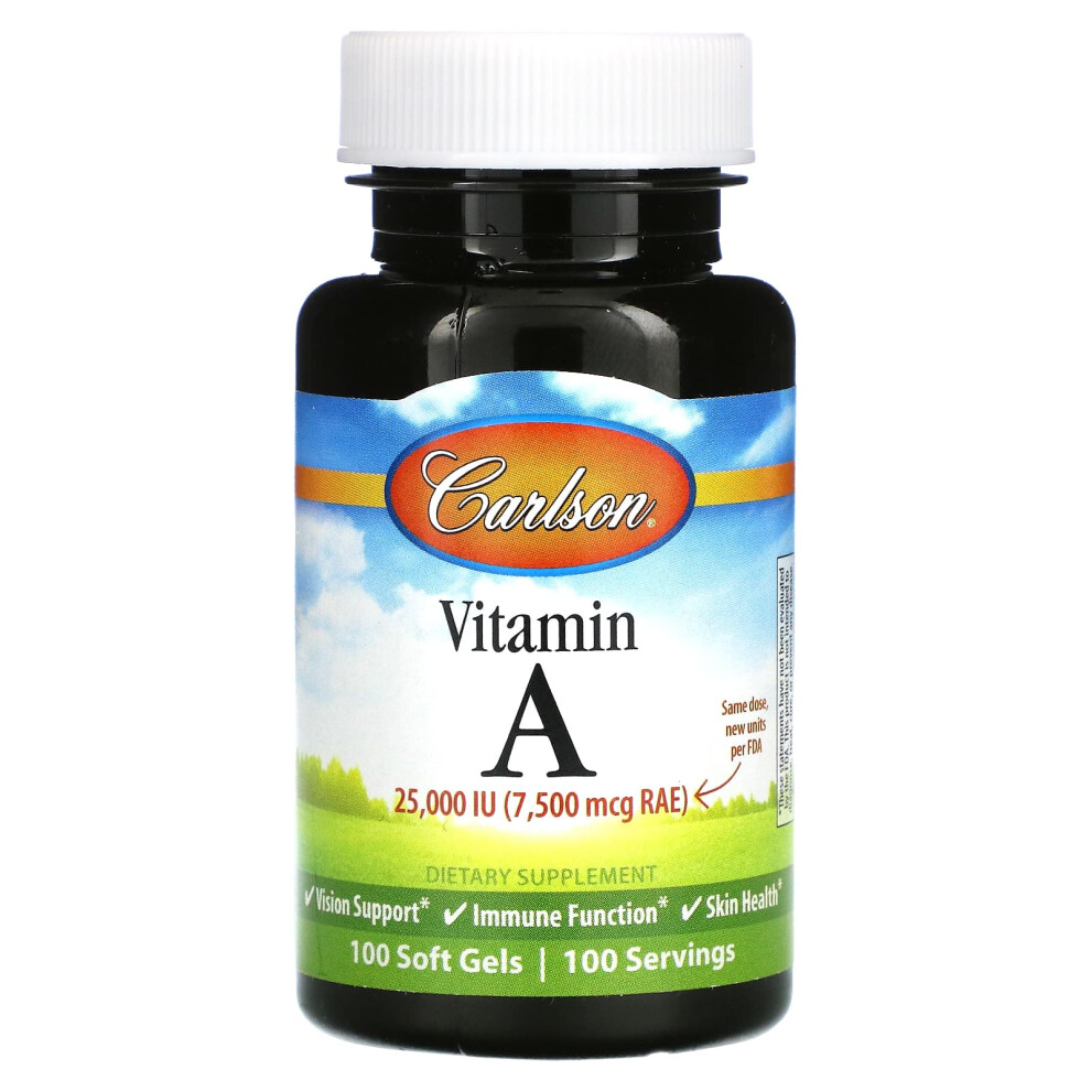 Carlson , Vitamin A, 7,500 Mcg Rae (25,000 Iu), 100 Soft Gels