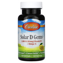 Carlson, Solar D GemsÆ, Vitamin D3 + Omega-3, Natürliche Zitrone, 120 Weichkapseln