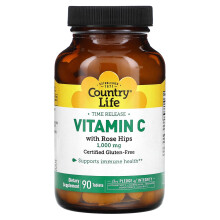 Country Life, Vitamine C à Libération Prolongée avec Églantier, 1 000 mg, 90 Comprimés