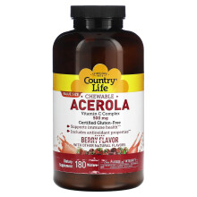 Country Life, Kautabletten Acerola, Vitamin C Komplex, Beere, 500 mg, 180 Waffeln