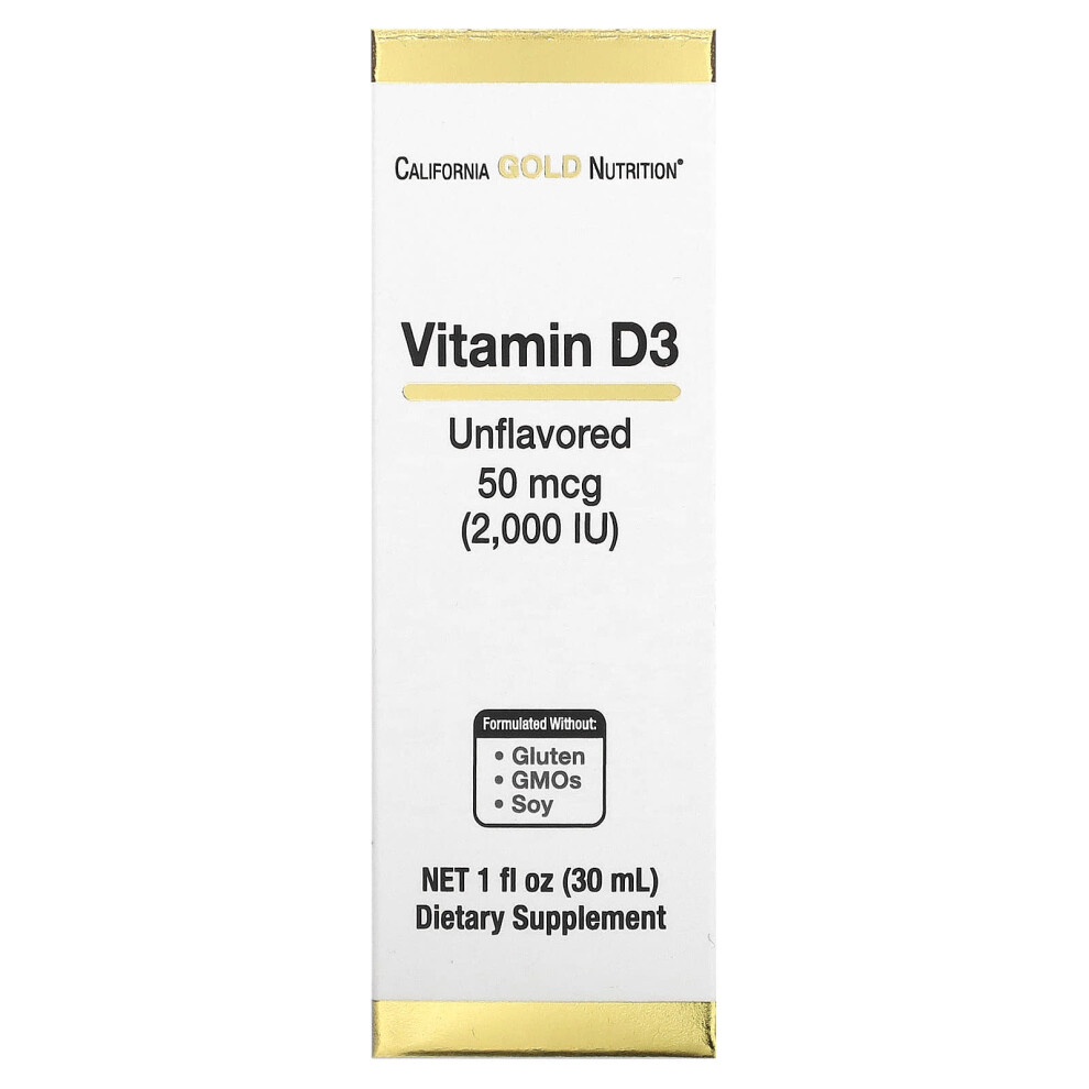 California Gold Nutrition Gold California Nutrition, Vitamin D3, Unflavored, 2,000 Iu, 1 Fl Oz (30 Ml)