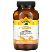 Country Life, Vitamin C Kautablette, Saftig Orange, 500 mg, 90 Plättchen