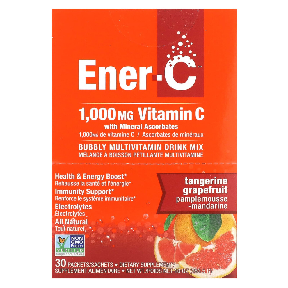 Ener-C , Vitamin C, Bubbly Multivitamin Drink Mix, Tangerine Grapefruit, 1,000 Mg, 30 Packets