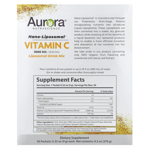 Aurora Nutrascience, Nano-Liposomal Vitamin C, 3.000 mg, 30 Beutel, je 0,32 oz (9 g) 1