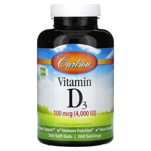 Carlson, Vitamine D3, 100 mcg (4 000 UI), 360 Softgels