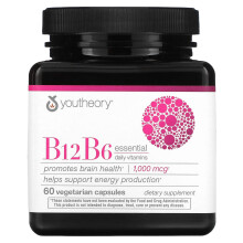 Youtheory, B12 B6, Essentielle Tägliche Vitamine, 1.000 mcg, 60 Vegetarische Kapseln