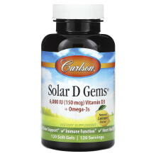 Carlson, Solar D GemsÆ, Vitamin D3 + Omega-3, Natürliche Zitrone, 120 Weichkapseln