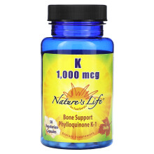 Nature's Life, Vitamine K, 1 000 mcg, 50 Gélules Végétariennes