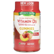 Nature's Truth, Vitamin D3, Hohe Potenz, Natürlicher Pfirsich, 5.000 IE (125 mcg), 60 Vegetarische Gummis