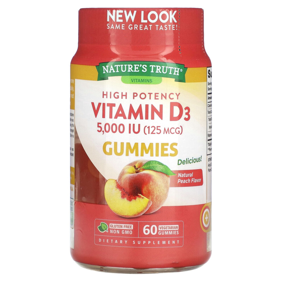 Nature's Truth Peach Vitamin D3, High Potency, Natural 5,000 Iu (125 Mcg), 60 Vegetarian Gummies