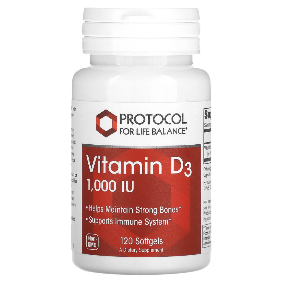 Protocol For Life Balance , Vitamin D3 1,000 Iu, 120 Softgels