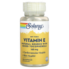 Solaray, Dry Form Vitamin E, Natural Source with Mixed Tocopherols, 165 mg, 100 Capsules