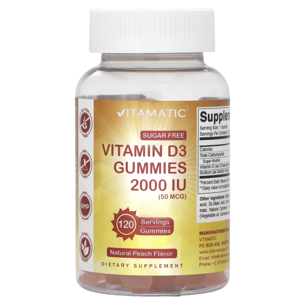 Vitamatic Peach Vitamin D3 Gummies, Natural Flavor, 2,000 Iu (50 Mcg), 120 Gummies