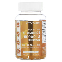 Vitamatic, Vitamine D3 Sans Sucre, Saveur Orange Naturelle, 1 250 mcg (50 000 UI), 60 Gommes