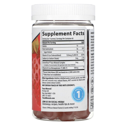 Trace Minerals , Vitamin D3 + K2 Gummis, Erdbeere, 60 Gummis 1