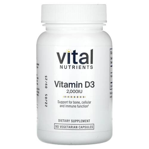 Vital Nutrients Vital Nutrients, Vitamin D3, 2,000 IU, 90 Vegetarian Capsules