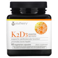 Youtheory, K2D3 Essentielle Tagesvitamine, 60 Vegetarische Kapseln
