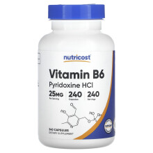 Nutricost, Vitamine B6, Chlorhydrate de Pyridoxine, 25 mg, 240 Gélules