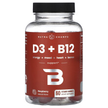 NutraChamps, D3 + B12, Framboise, 60 Gommes Vitaminées