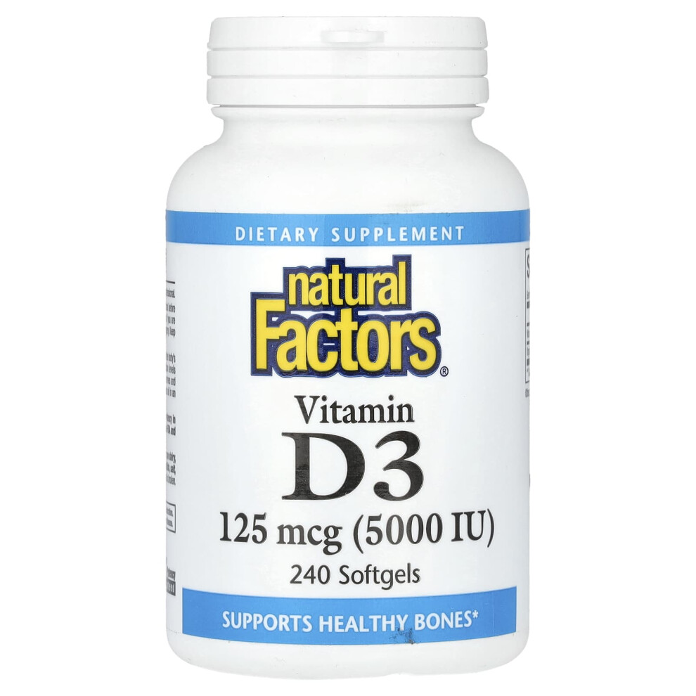 Natural Factors , Vitamin D3, 125 Mcg (5,000 Iu), 240 Softgels