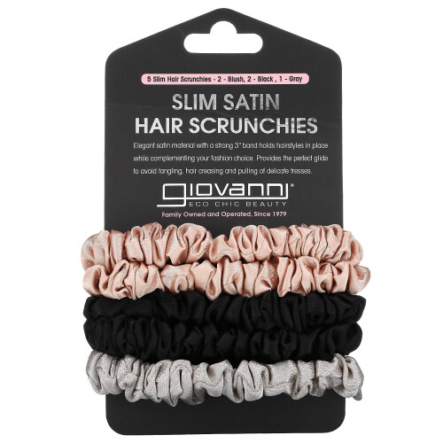 Giovanni Giovanni, Élastiques à Cheveux Satinés Fins, Rose, Noir, Gris, 5 Élastiques