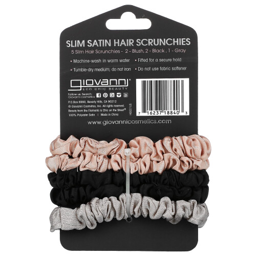 Giovanni Giovanni, Élastiques à Cheveux Satinés Fins, Rose, Noir, Gris, 5 Élastiques 1