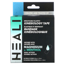 Heali Medical Corp, Ruban Kinésiologique Élastique Respirant, Noir, 20 Bandes Prédécoupées