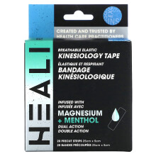 Heali Medical Corp, Ruban Kinésiologique Élastique Respirant, Bleu, 20 Bandes Prédécoupées