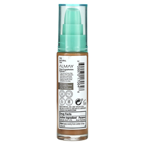 Almay, Clear Complexion Make-up, 710 Natürlich Braun, 1 fl oz (30 ml) 1