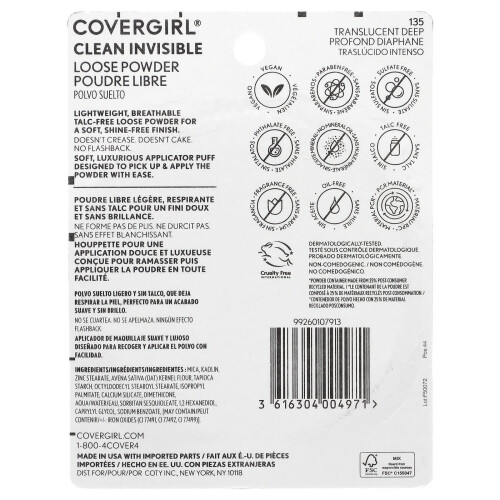 Clean Invisible, Loose Powder, 135 Translucent Deep , 0.63 oz (18 g) 2