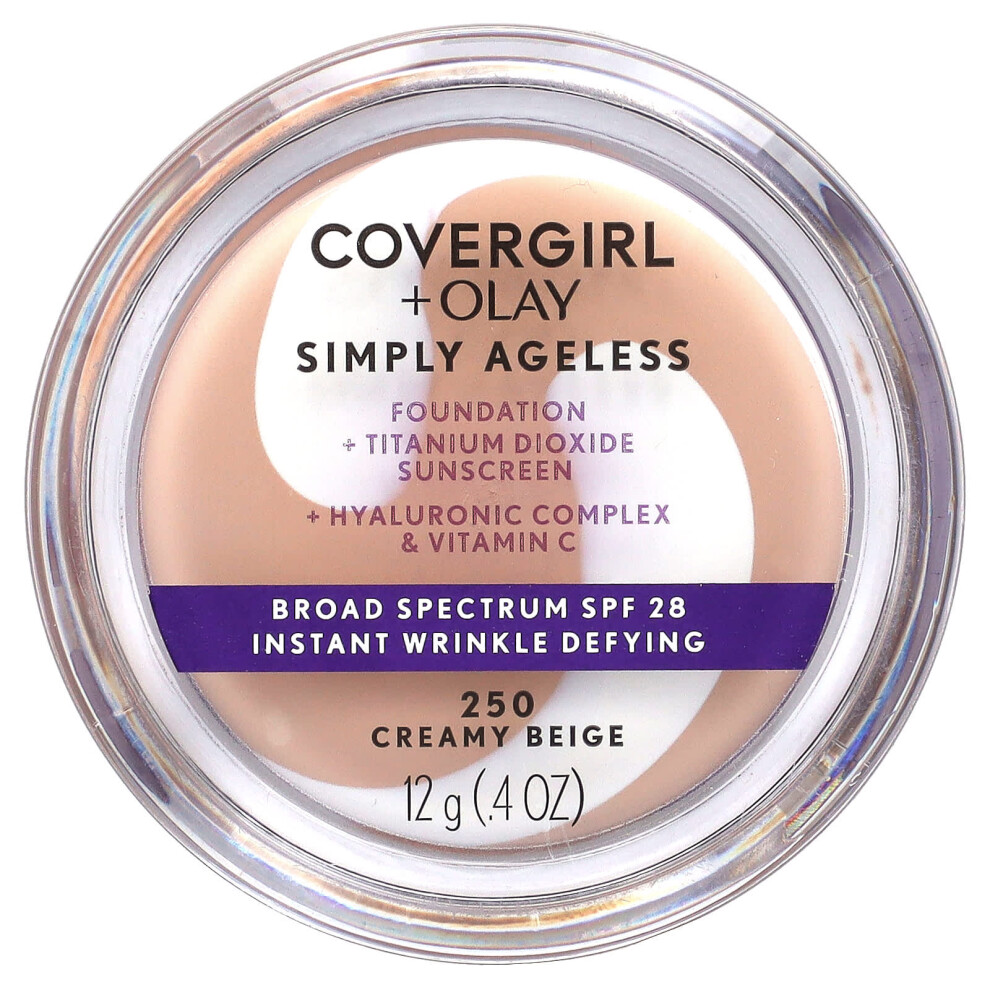 Photos - Foundation & Concealer CoverGirl , Olay Simply Ageless, Foundation, SPF 28, 250 Creamy Beige, 0.4 oz  (12 g)