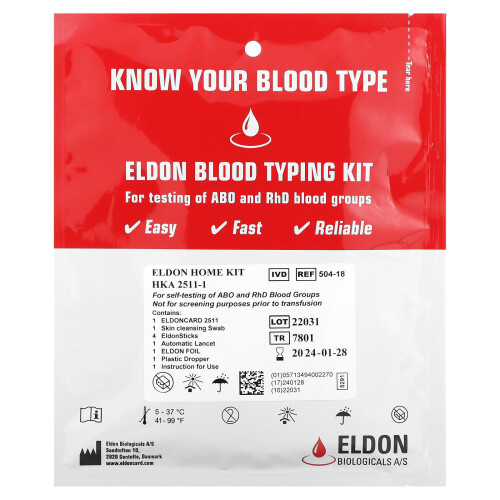 D'adamo, Kit de Typage Sanguin Eldon, 1 Kit d'Auto-Test Facile