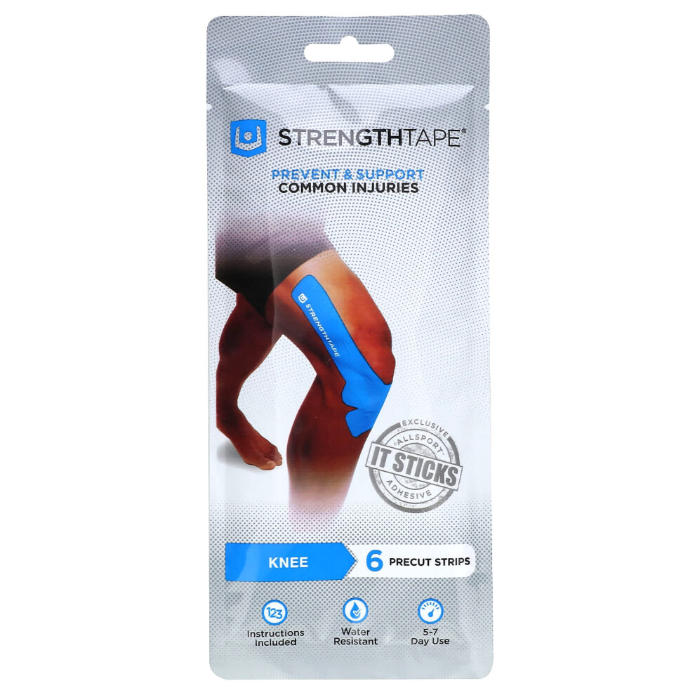 Strengthtape , Kinesiology Athletic Tape, Knee, 6 Precut Strips