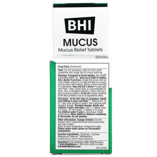 MediNatura, BHI, Mucus Relief, 100 Tablets 1