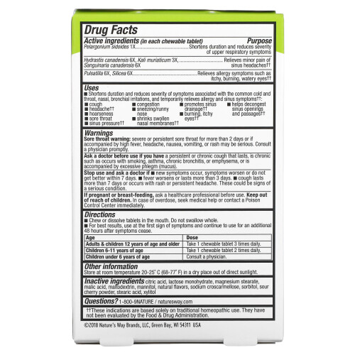 Nature's Way, Umcka, Allergie + Sinus, Cerise, 20 comprimés 1