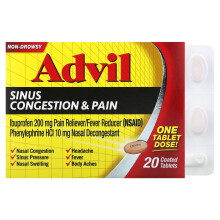 Advil, Congestion Sinusale et Douleur, Non Sédatif, 20 Comprimés Enrobés