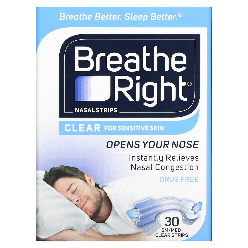 Breathe Right , Nasal Strips, Sm/Med, Clear, 30 Count